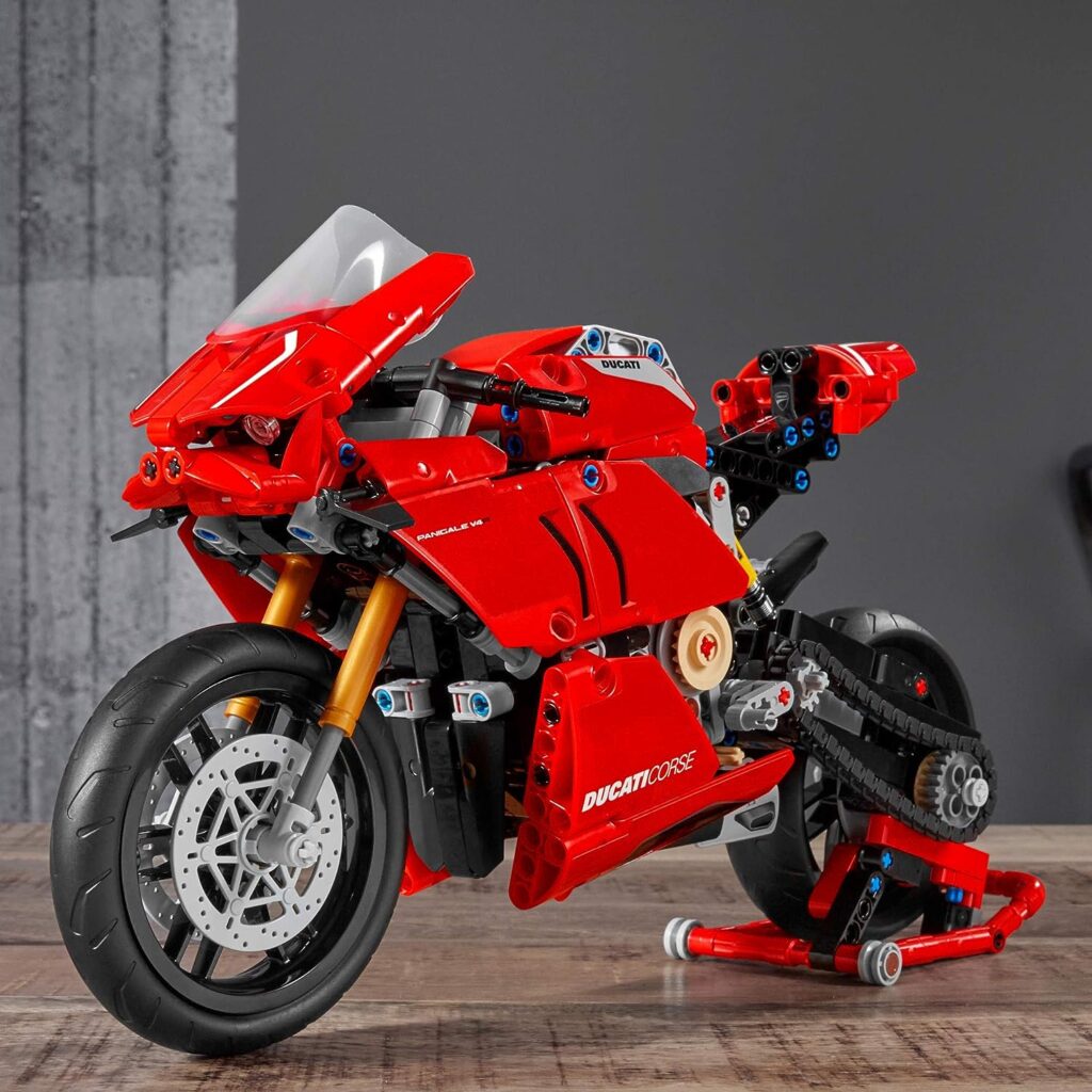 LEGO Technic Ducati Panigale V4 R Motorcycle 42107 Building Set - Collectible Superbike Display Model Kit with Gearbox and Working Suspension, Fun for Adults, and Motorcycle Enthusiasts